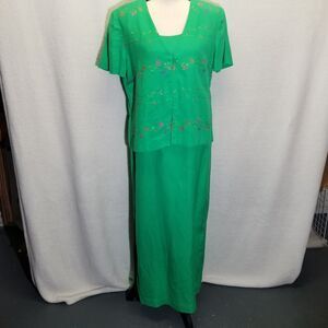 Jessica Howard 10 Dress-Jacket 2 pc. Set Linen Blend Embroidered Vintage Cottage